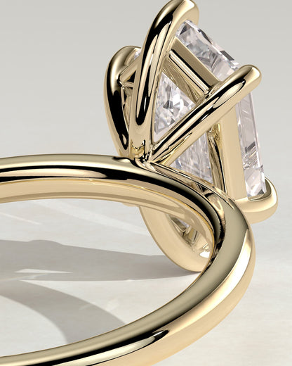 Cynthia - Classic Elongated Hexagon Claw Solitaire Engagement Ring - Yellow Gold
