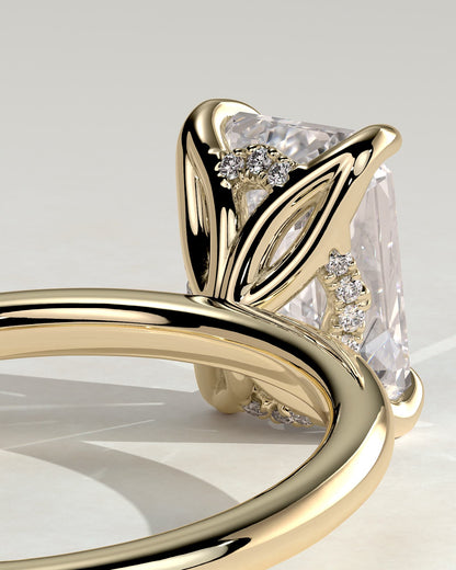Freesia - Emerald Claw Solitaire with Petal Gallery and Accented Tiara Detail Engagement Ring - Yellow Gold