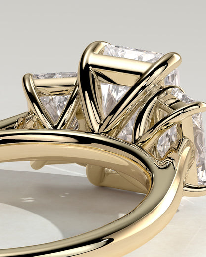 Ayla - Classic Radiant Claw Trilogy Engagement Ring - Yellow Gold