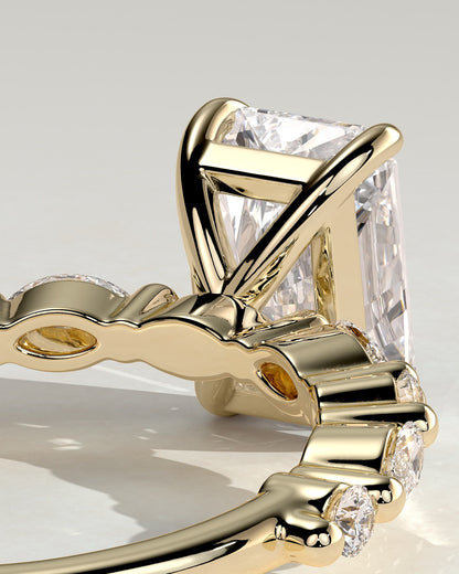 Dayna - Radiant Claw Solitaire with Marquise and Round Accent Stones Engagement Ring - Yellow Gold