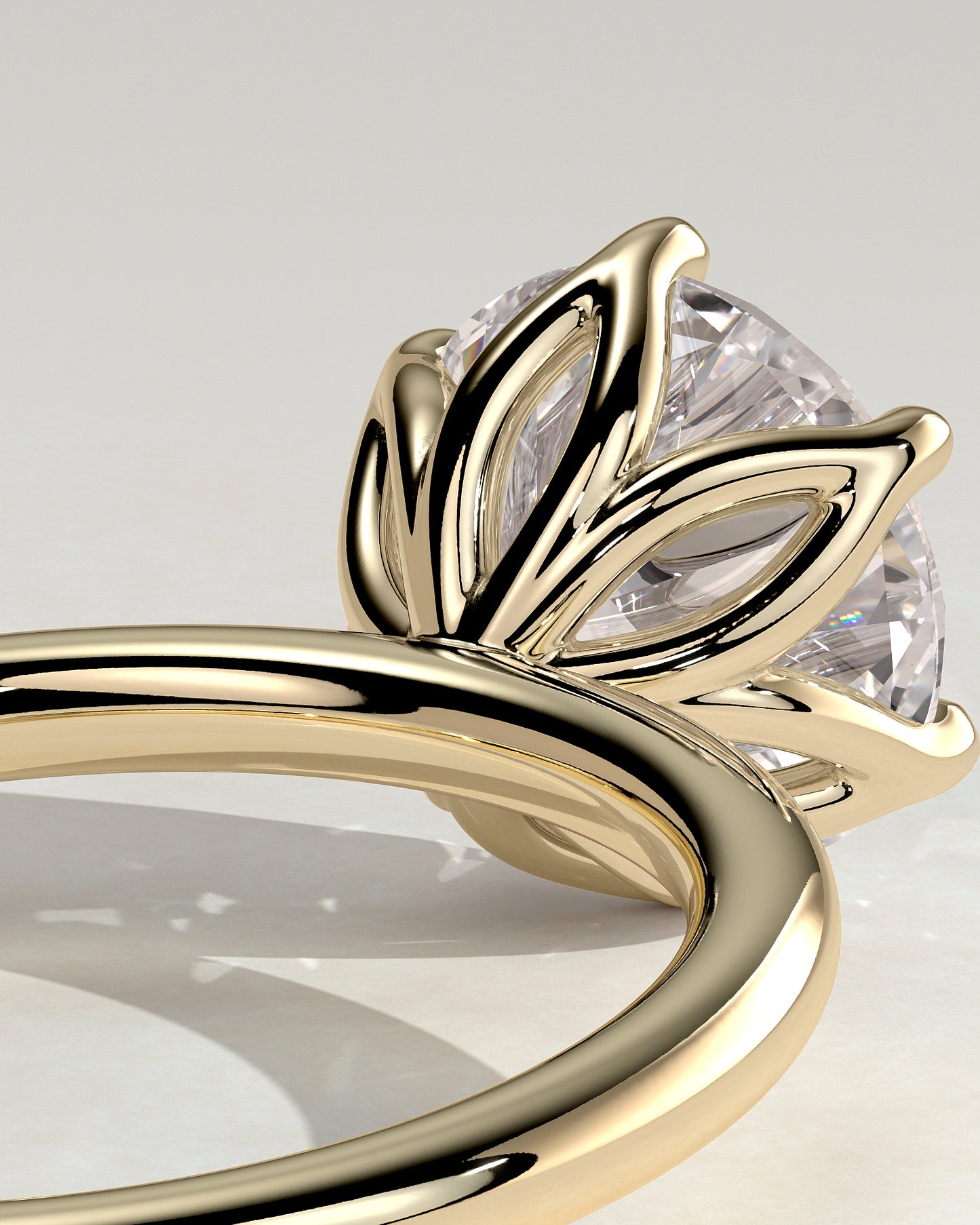 Iris - Round Claw Solitaire with Petal Gallery Engagement Ring - Yellow Gold - Yellow Gold 2ct