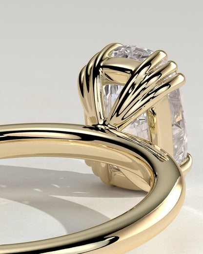 Helena - Elongated Cushion Triple Claw Solitaire Engagement Ring - Yellow Gold