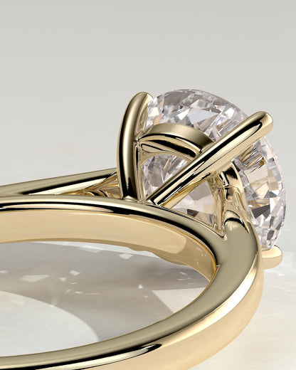 Georgia - Round Claw Solitaire with Flat Band and Cathedral High Setting Engagement Ring - Yellow Gold
