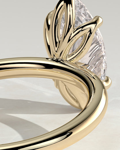 Eve - Marquise Claw Solitaire with Petal Gallery Engagement Ring - Yellow Gold