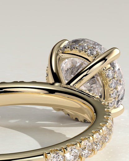 Charlie - Round Claw Solitaire with Hidden Halo and Pave Band Engagement Ring - Yellow Gold
