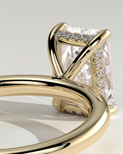 Carly - Radiant Claw Solitaire with Hidden Halo Engagement Ring - Yellow Gold