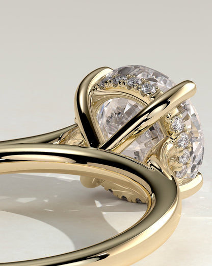 Bonnie - Round Claw Solitaire with Hidden Halo and Cathedral High Setting Engagement Ring - Yellow Gold