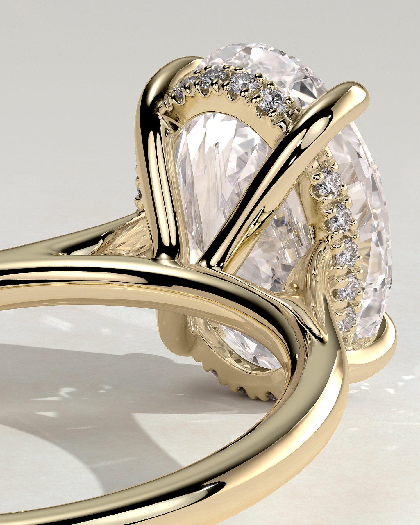 Bethany - Oval Claw Solitaire with Hidden Halo, Tapered Band and Cathedral High Setting Engagement Ring - Yellow Gold - Yellow Gold 2ct