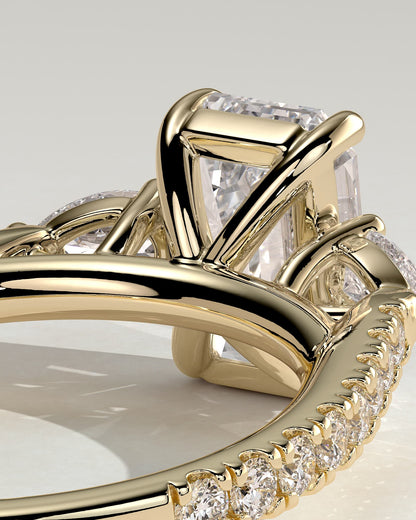 Autumn - Emerald Claw Trilogy with Pear Side Stones and Pave Band Engagement Ring - Yellow Gold