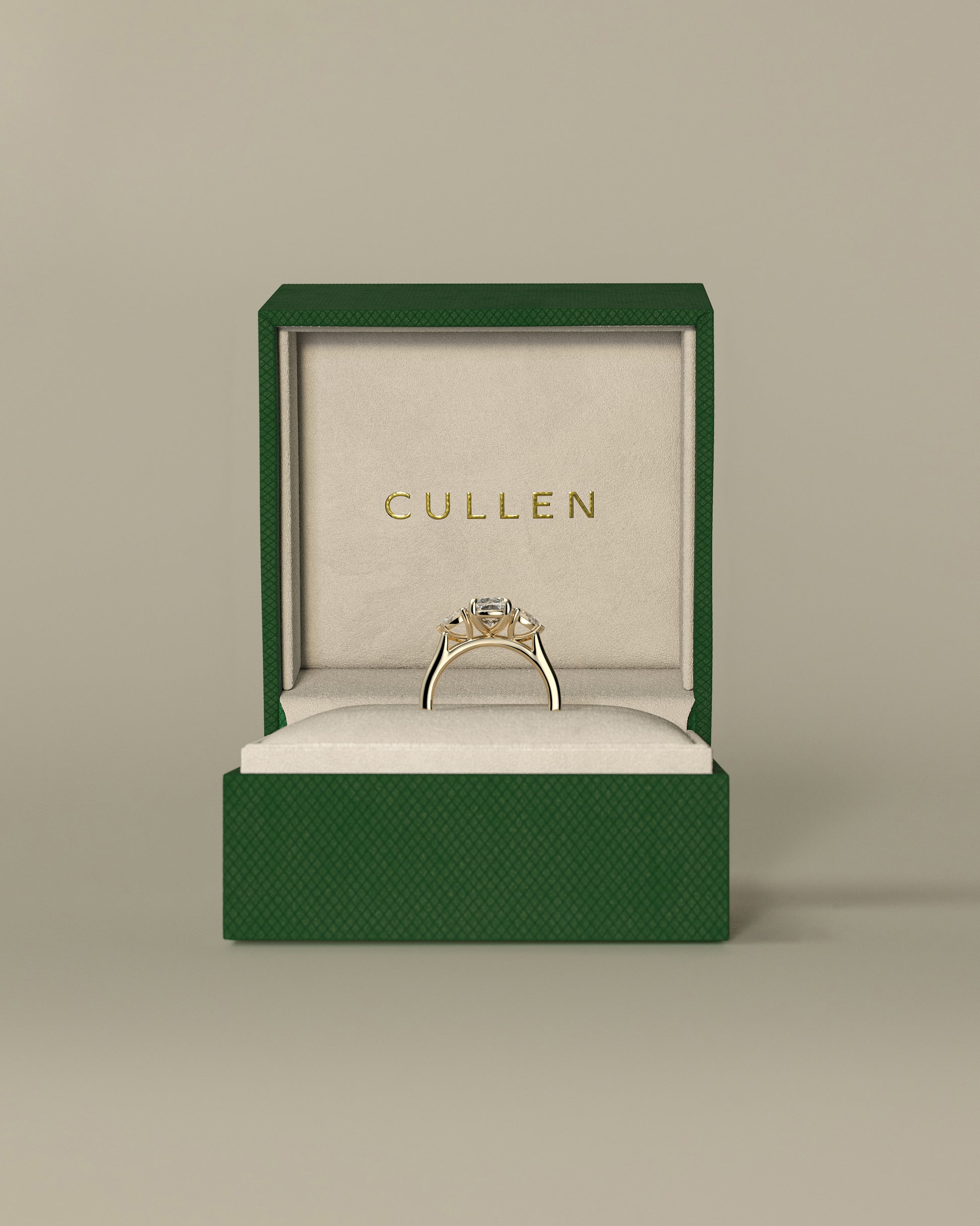 Cataleya - Elongated Cushion Claw Trilogy with Pear Side Stones and Cathedral Setting Engagement Ring - Yellow Gold - Yellow Gold 2ct