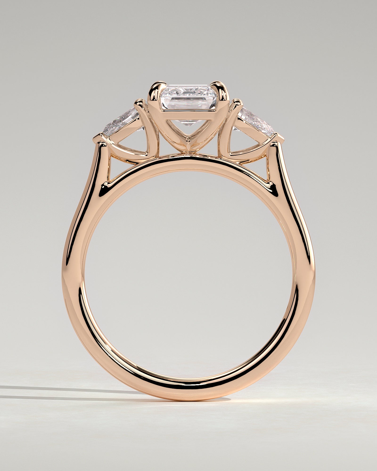 Davina - Emerald Claw Trilogy with Pear Side Stones and Cathedral Setting Engagement Ring - Rose Gold - Rose Gold 2ct