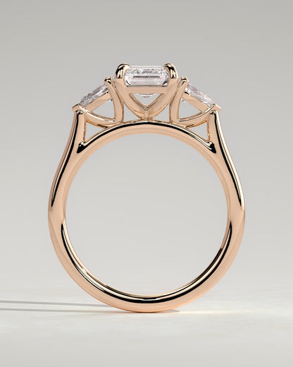 Davina - Emerald Claw Trilogy with Pear Side Stones and Cathedral Setting Engagement Ring - Rose Gold