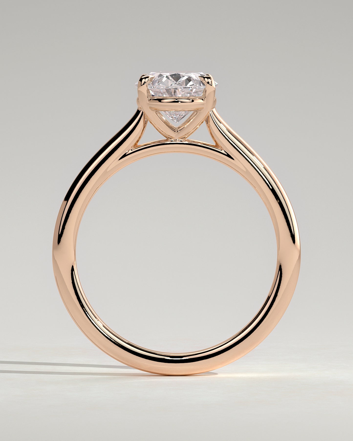 Hilary - Oval Claw Solitaire with Cathedral High Setting Engagement Ring - Rose Gold - Rose Gold 2ct