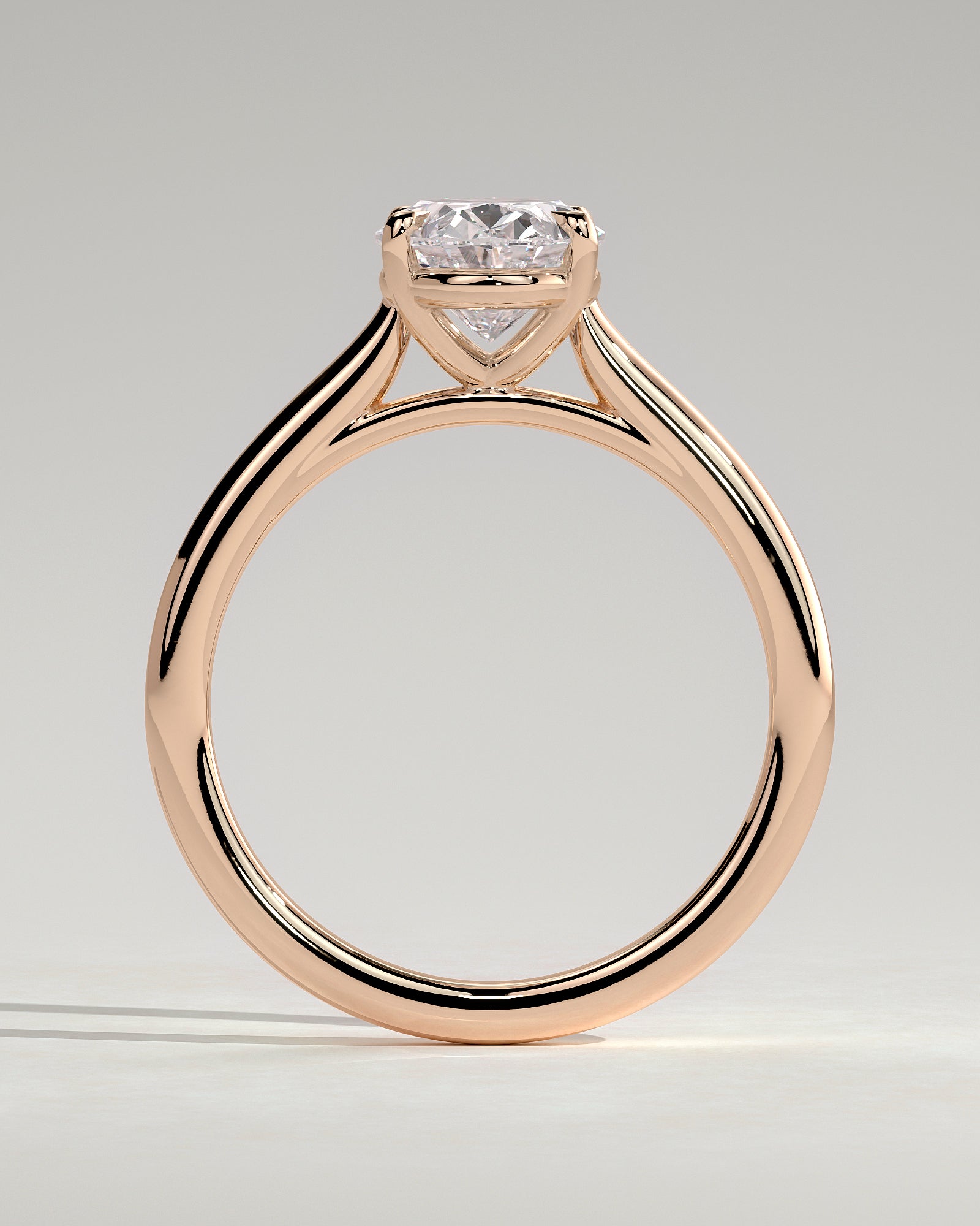 Hilary - Oval Claw Solitaire with Cathedral High Setting Engagement Ring - Rose Gold - Rose Gold 2ct