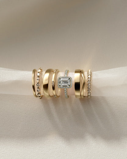 Analyce - Emerald Claw Solitaire with Halo and Pave Band Engagement Ring - Yellow Gold