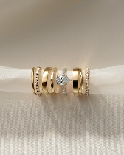 Katrina - Pear Claw Solitaire with Hidden Halo, Pave Band and Cathedral High Setting Engagement Ring - Yellow Gold