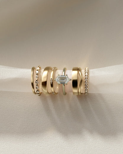 Delta - Elongated Hexagon Claw Solitaire with Hidden Halo Engagement Ring - Yellow Gold