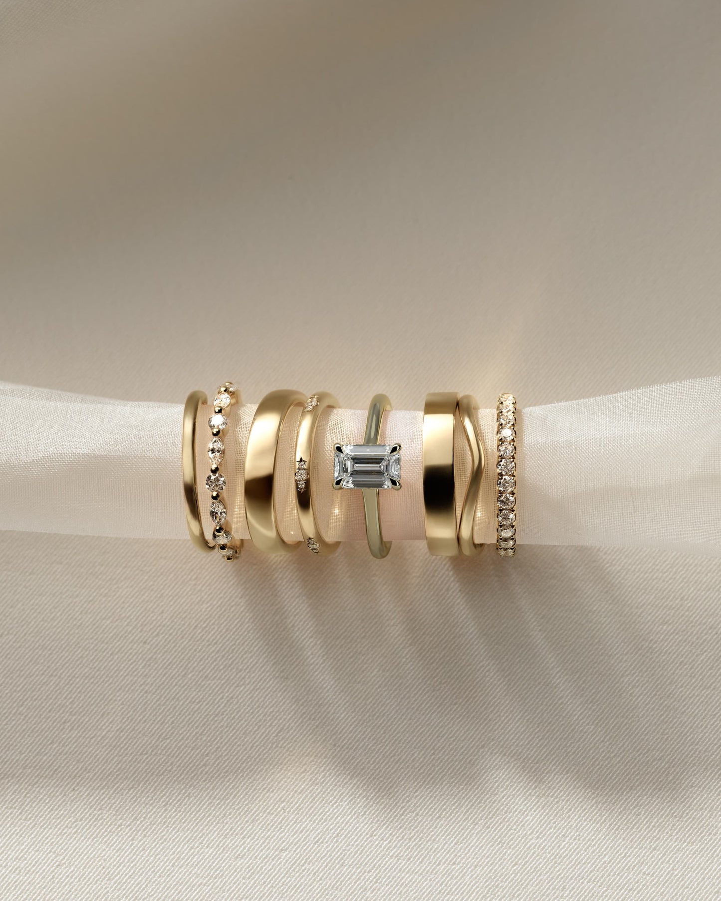 Jane - Emerald Claw Solitaire with Hidden Halo and Cathedral High Setting Engagement Ring - Yellow Gold