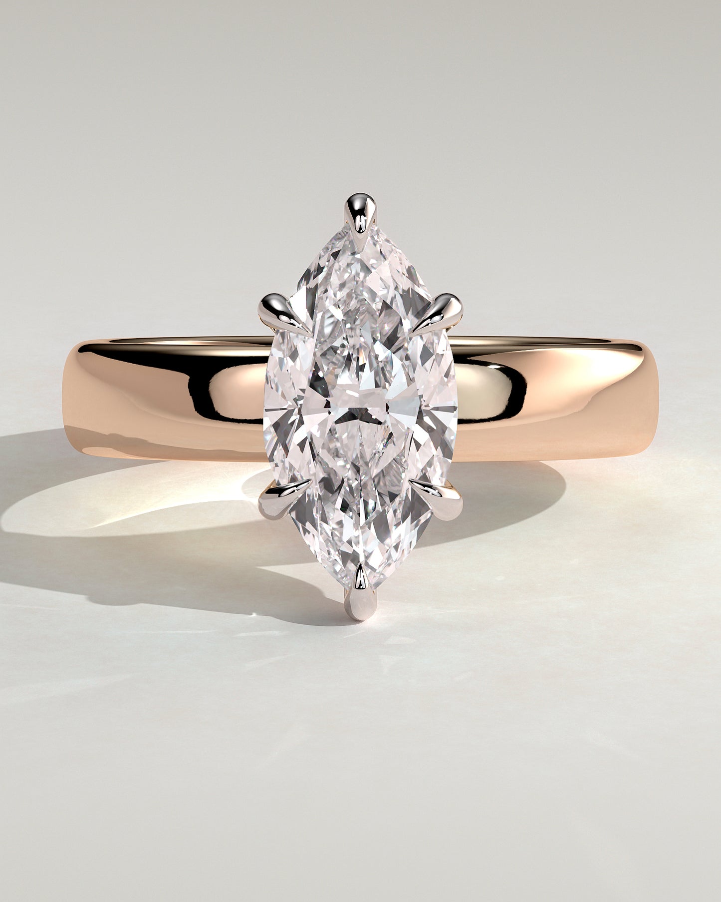 Gigi - Marquise Claw Solitaire with Cigar Band and Hidden Halo Engagement Ring - Rose Two-Tone - Rose Two-Tone 2ct