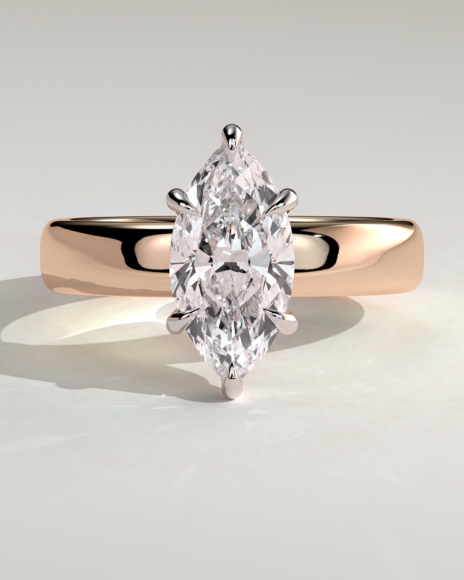 Gigi - Marquise Claw Solitaire with Cigar Band and Hidden Halo Engagement Ring - Rose Two-Tone - Rose Two-Tone 2ct
