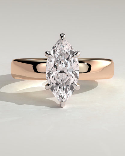 Gigi - Marquise Claw Solitaire with Cigar Band and Hidden Halo Engagement Ring - Rose Two-Tone