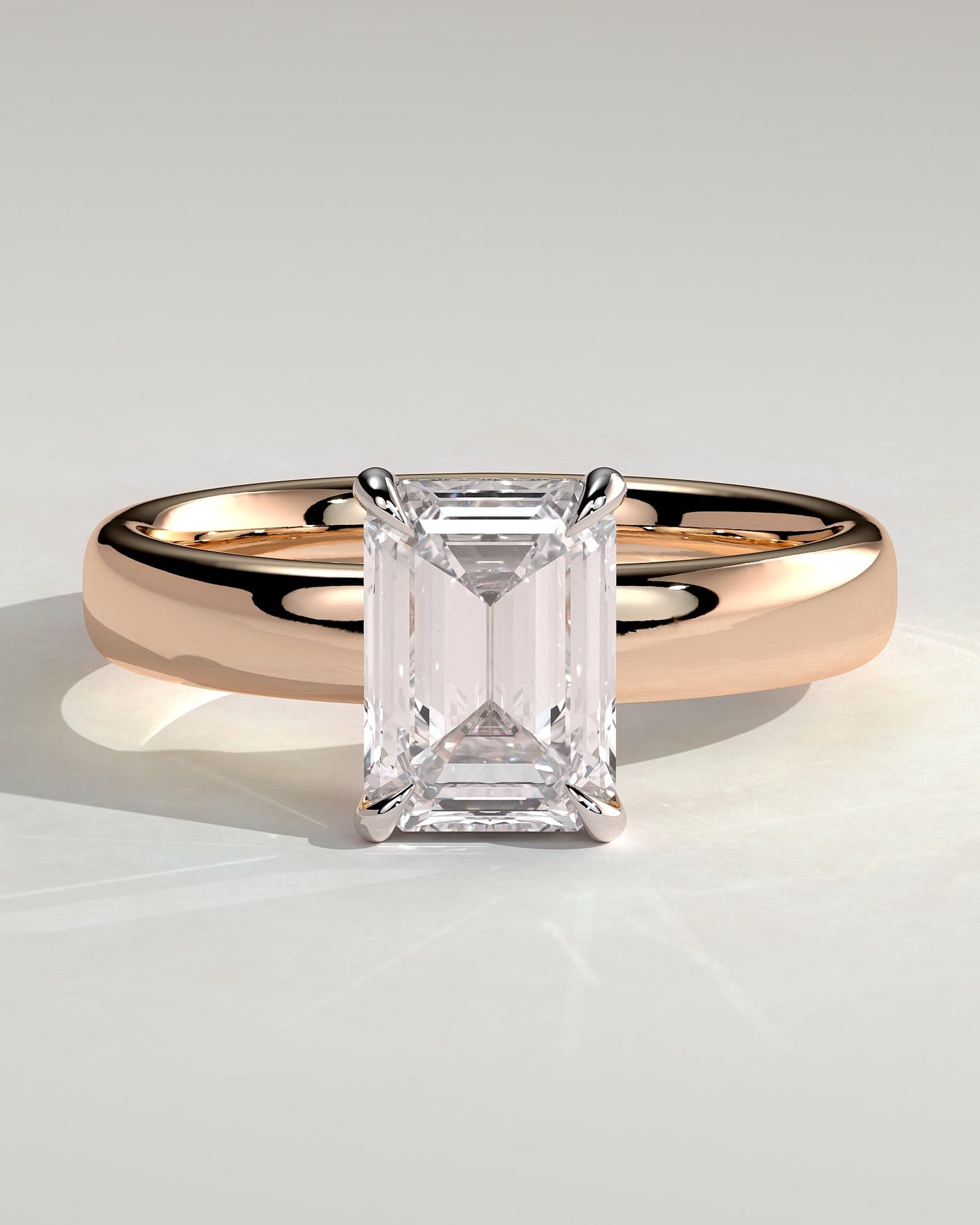 Kate - Emerald Claw Solitaire with Cigar Band and Hidden Halo Engagement Ring - Rose Two-Tone