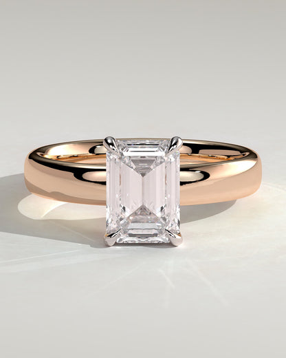 Kate - Emerald Claw Solitaire with Cigar Band and Hidden Halo Engagement Ring - Rose Two-Tone