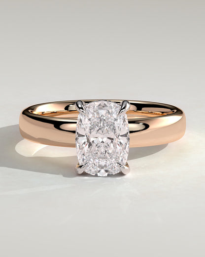 Cora - Elongated Cushion Claw Solitaire with Cigar Band and Hidden Halo Engagement Ring - Rose Two-Tone