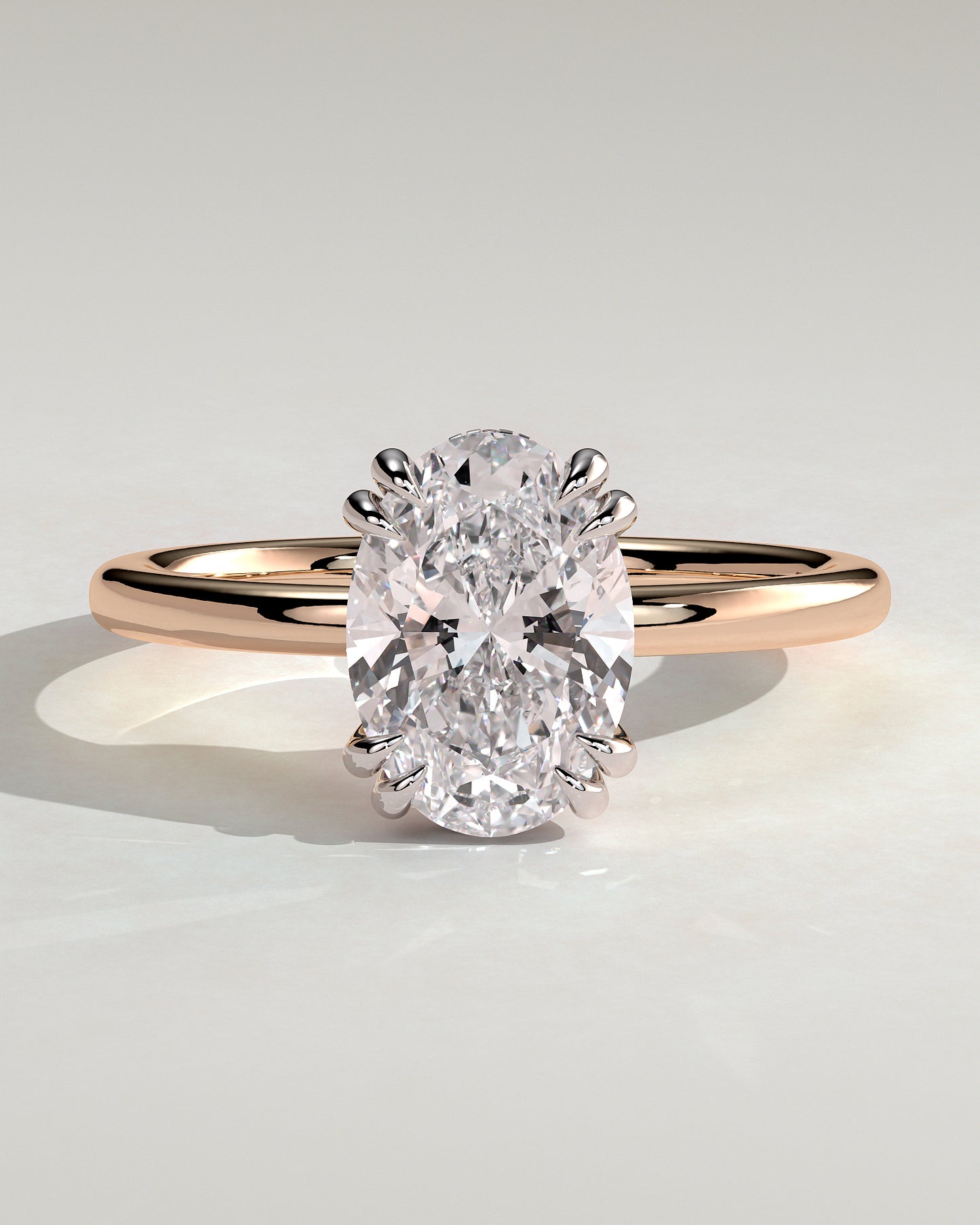 Avery - Oval Double Claw Solitaire with Hidden Halo Engagement Ring - Rose Two-Tone - Rose Two-Tone 2ct