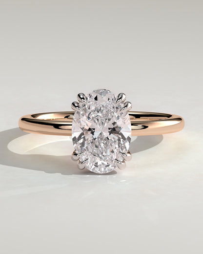 Avery - Oval Double Claw Solitaire with Hidden Halo Engagement Ring - Rose Two-Tone