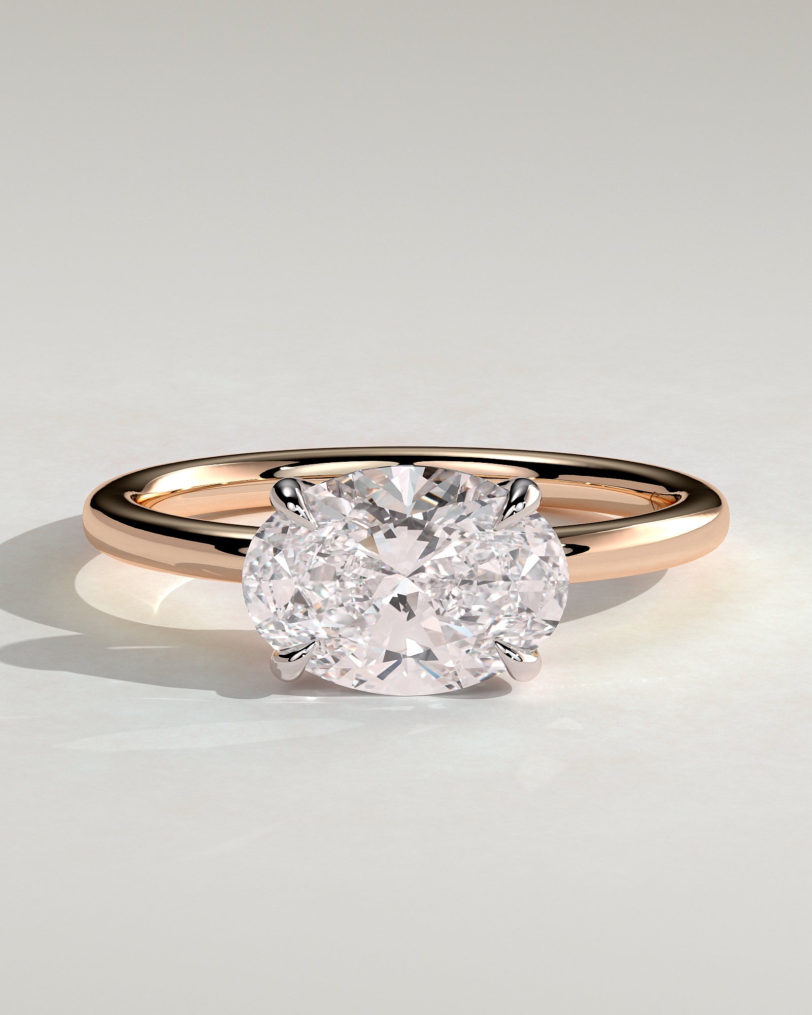 Dotti - Oval East West Claw Solitaire Engagement Ring - Rose Two-Tone - Rose Two-Tone 2ct