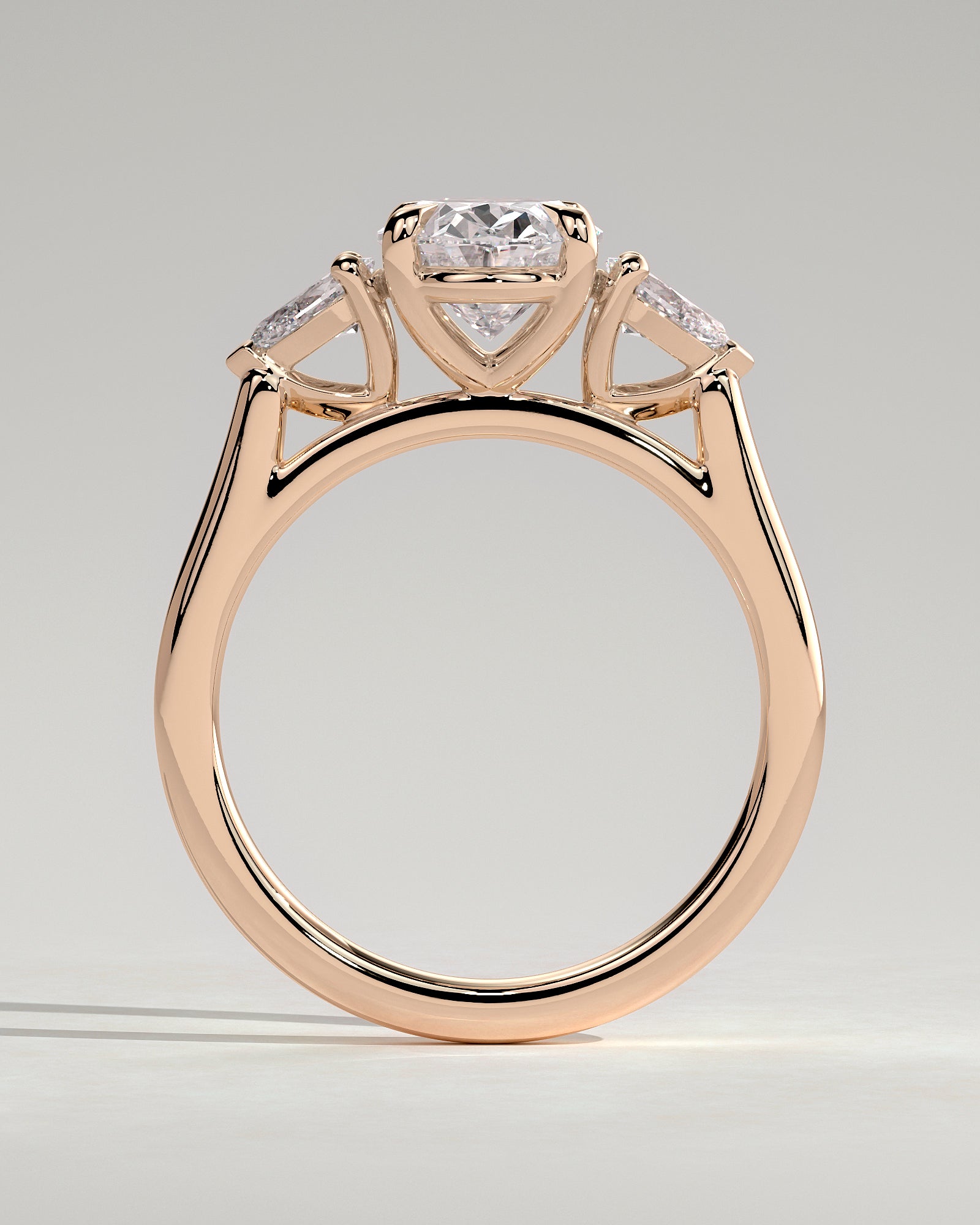 Alexia - Oval Claw Trilogy with Pear Side Stones and Cathedral Setting Engagement Ring - Rose Gold - Rose Gold 2ct