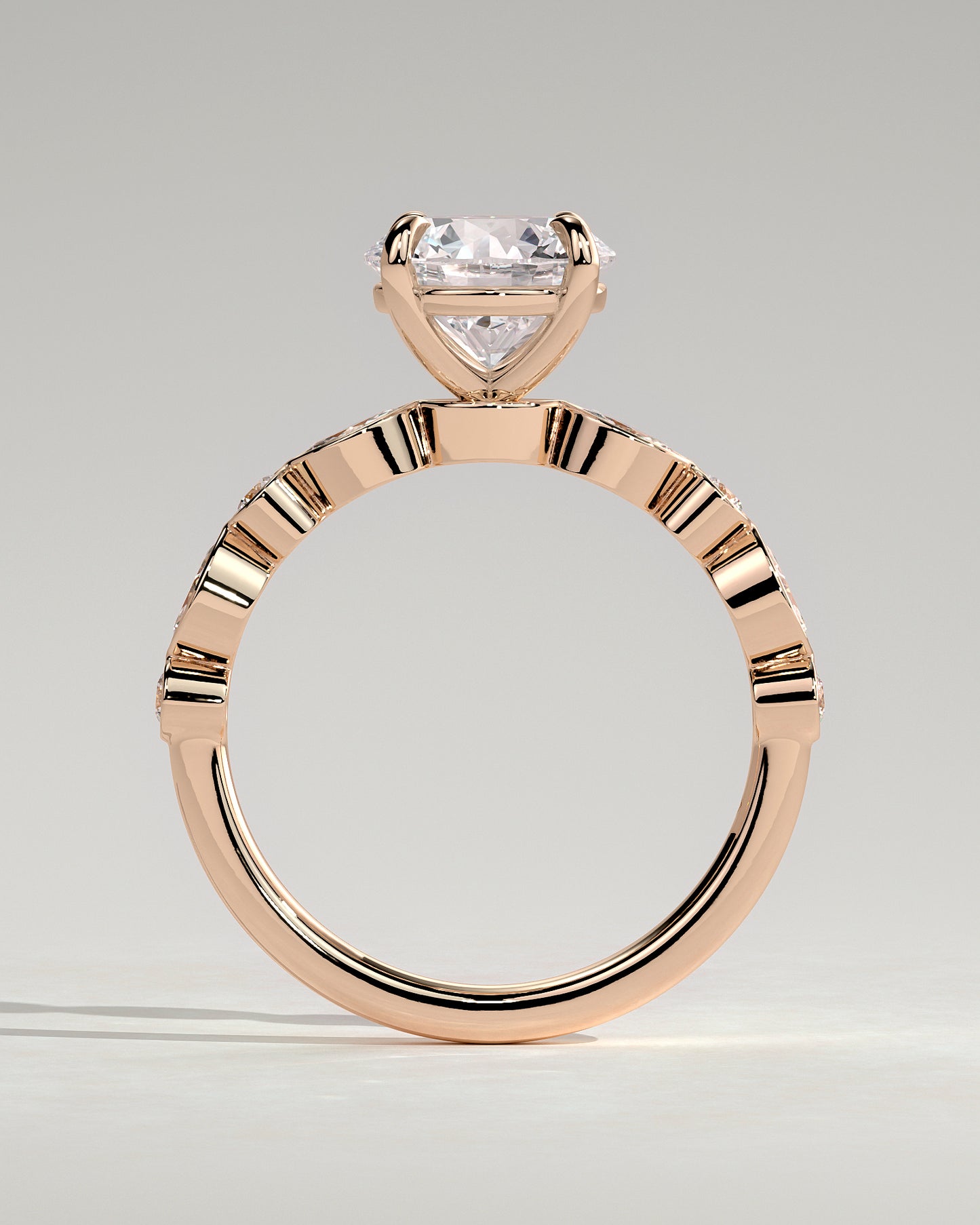 Cartia - Round Claw Solitaire with Round-Marquise Bezel Accent Stones Engagement Ring - Rose Gold - Rose Gold 2ct