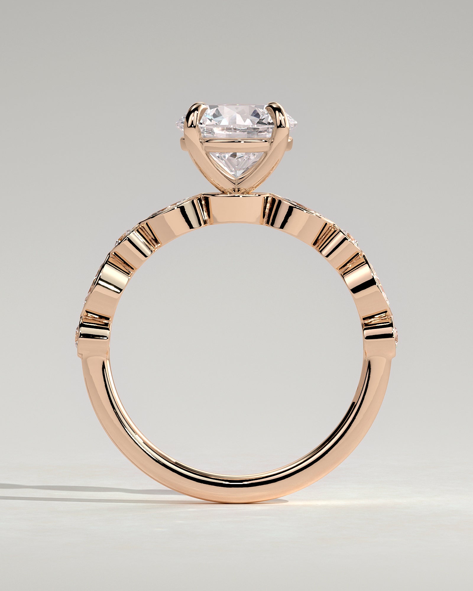 Cartia - Round Claw Solitaire with Round-Marquise Bezel Accent Stones Engagement Ring - Rose Gold - Rose Gold 2ct