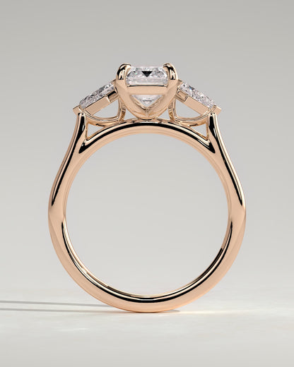 Elphie - Emerald Claw Trilogy with Kite Side Stones Engagement Ring - Rose Gold