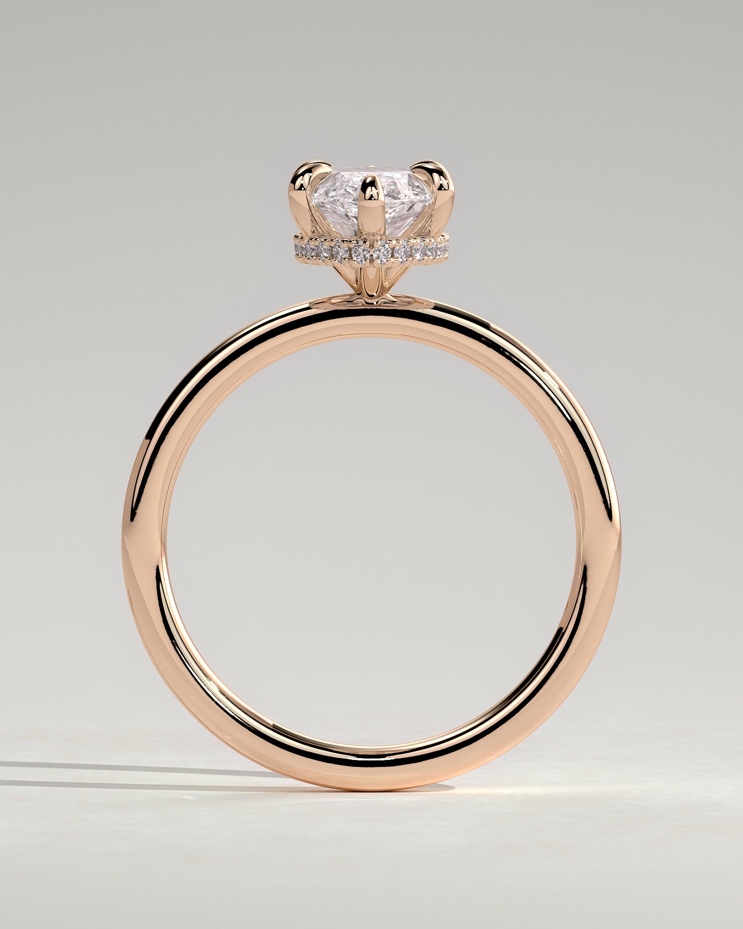 Claire - Marquise Claw Solitaire with Wrap Around Hidden Halo Engagement Ring - Rose Gold - Rose Gold 2ct
