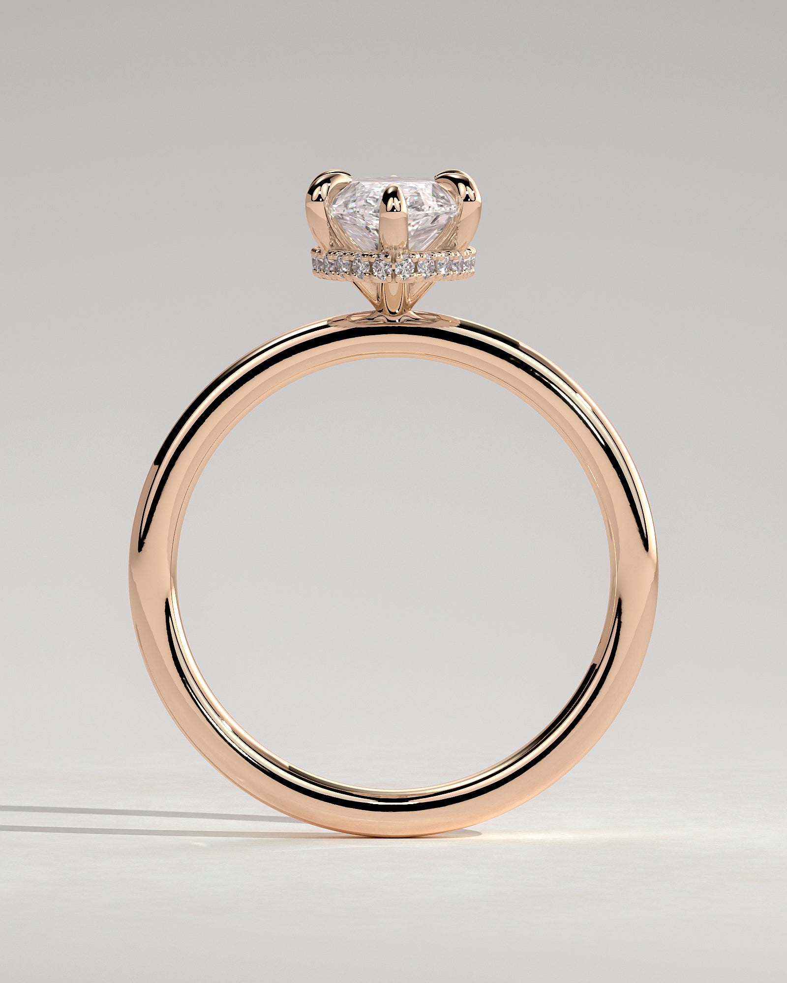 Claire - Marquise Claw Solitaire with Wrap Around Hidden Halo Engagement Ring - Rose Gold - Rose Gold 2ct