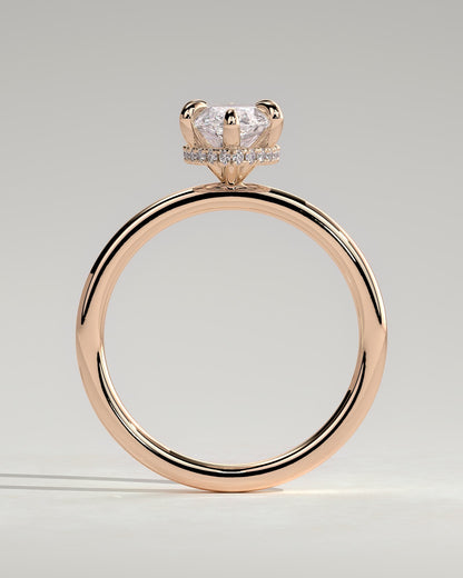 Claire - Marquise Claw Solitaire with Wrap Around Hidden Halo Engagement Ring - Rose Gold