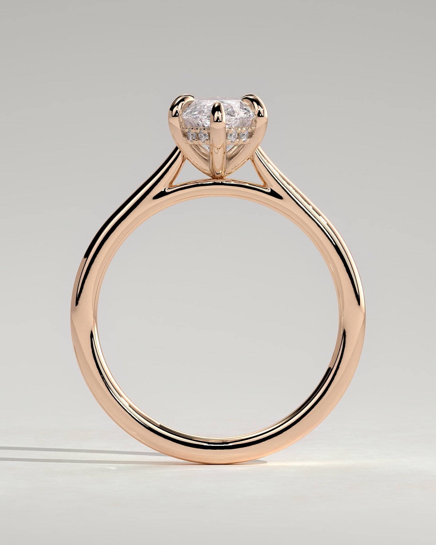 Jenna - Marquise Claw Solitaire with Hidden Halo and Cathedral High Setting Engagement Ring - Rose Gold