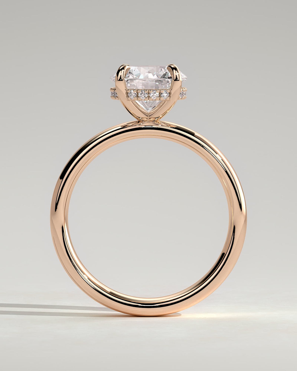 Kylie - Statement Round Claw Solitaire with Cigar Band and Hidden Halo Engagement Ring - Rose Gold