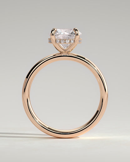 Kylie - Statement Round Claw Solitaire with Cigar Band and Hidden Halo Engagement Ring - Rose Gold