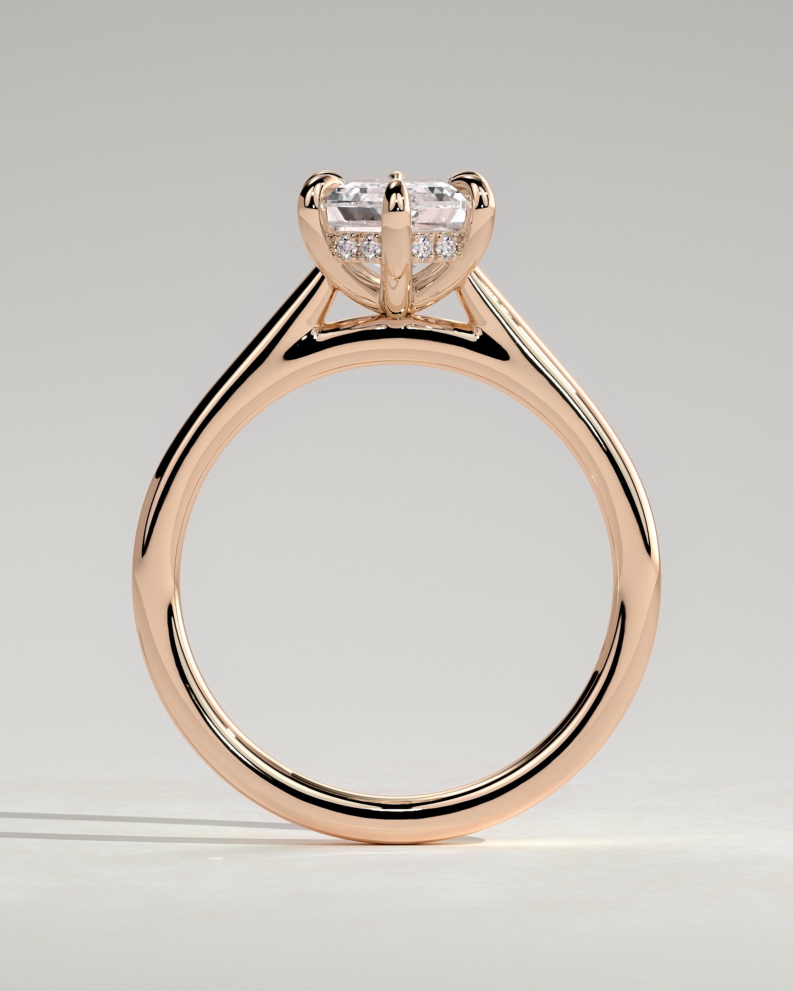 Anastasia - Elongated Hexagon Claw Solitaire with Hidden Halo and Cathedral High Setting Engagement Ring - Rose Gold - Rose Gold 2ct