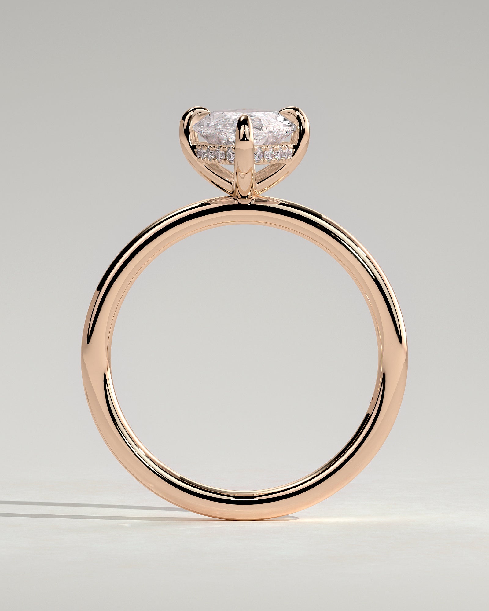 Hellen - Marquise Claw Solitaire with Hidden Halo Engagement Ring - Rose Gold - Rose Gold 2ct