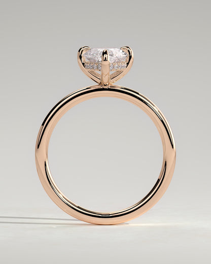 Hellen - Marquise Claw Solitaire with Hidden Halo Engagement Ring - Rose Gold