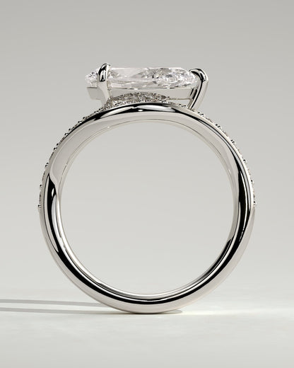 Eliza - Pear Claw Solitaire with Bead Set Pave Wave Band and East West Setting Engagement Ring - Platinum