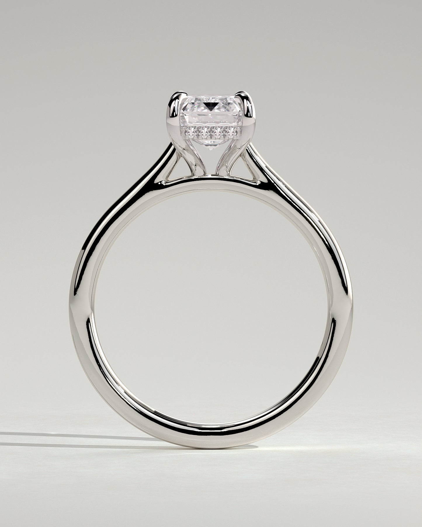 Angela - Radiant Claw Solitaire with Hidden Halo, Tapered Band and Cathedral High Setting Engagement Ring - Platinum - White Gold / Platinum 2ct