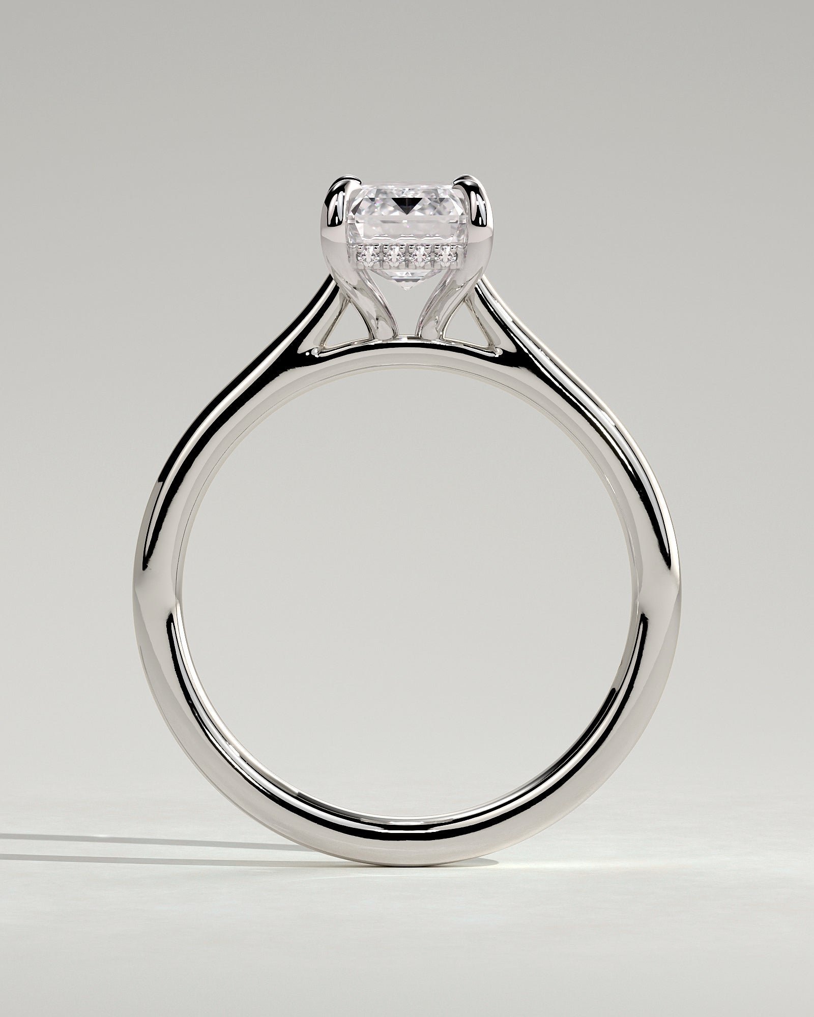 Angela - Radiant Claw Solitaire with Hidden Halo, Tapered Band and Cathedral High Setting Engagement Ring - Platinum - White Gold / Platinum 2ct
