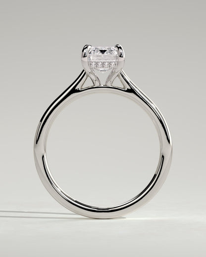 Angela - Radiant Claw Solitaire with Hidden Halo, Tapered Band and Cathedral High Setting Engagement Ring - Platinum