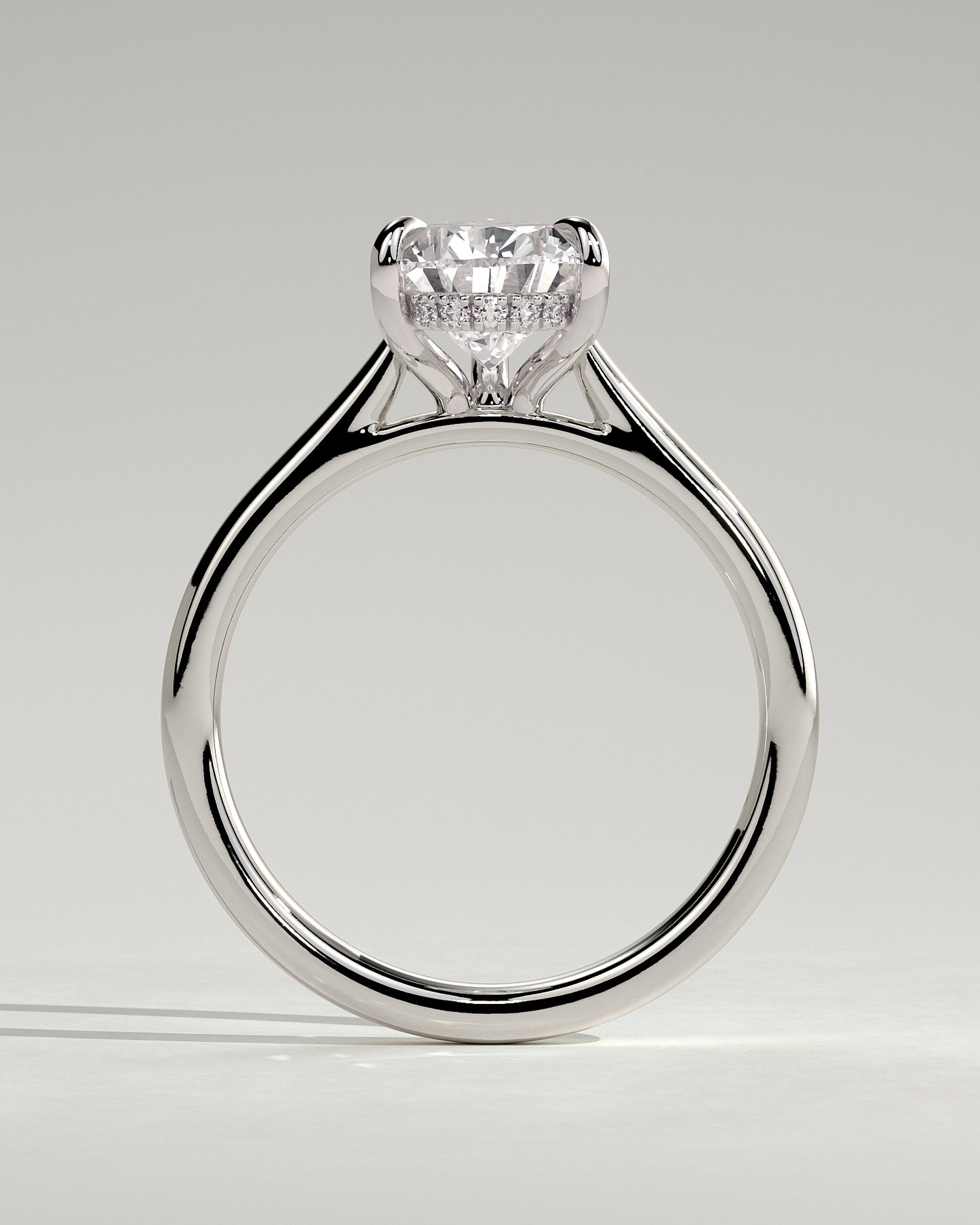 Courtney - Pear Claw Solitaire with Hidden Halo, Tapered Band and Cathedral High Setting Engagement Ring - Platinum - White Gold / Platinum 2ct