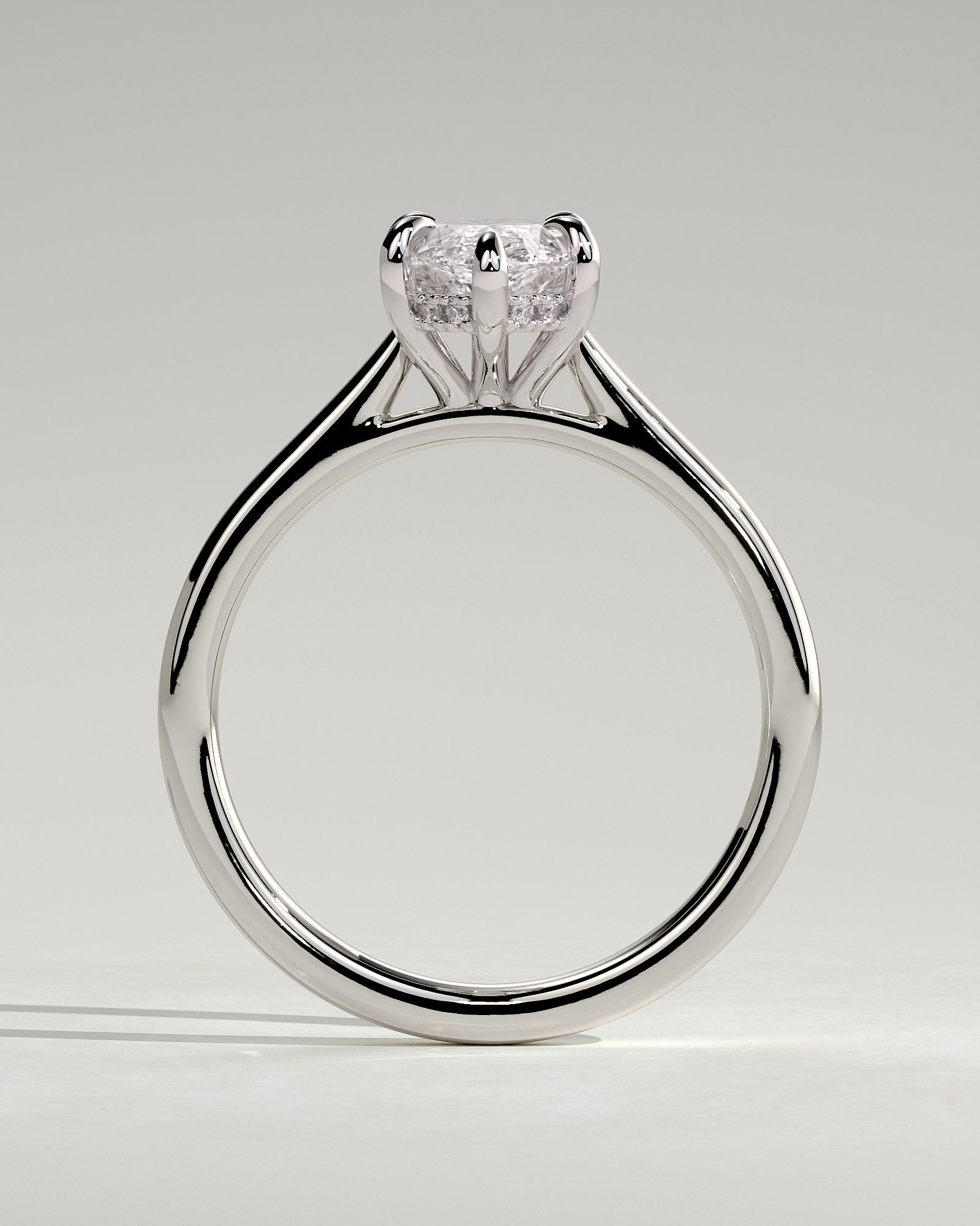 Heather - Marquise Claw Solitaire with Hidden Halo, Tapered Band and Cathedral High Setting Engagement Ring - Platinum - White Gold / Platinum 2ct